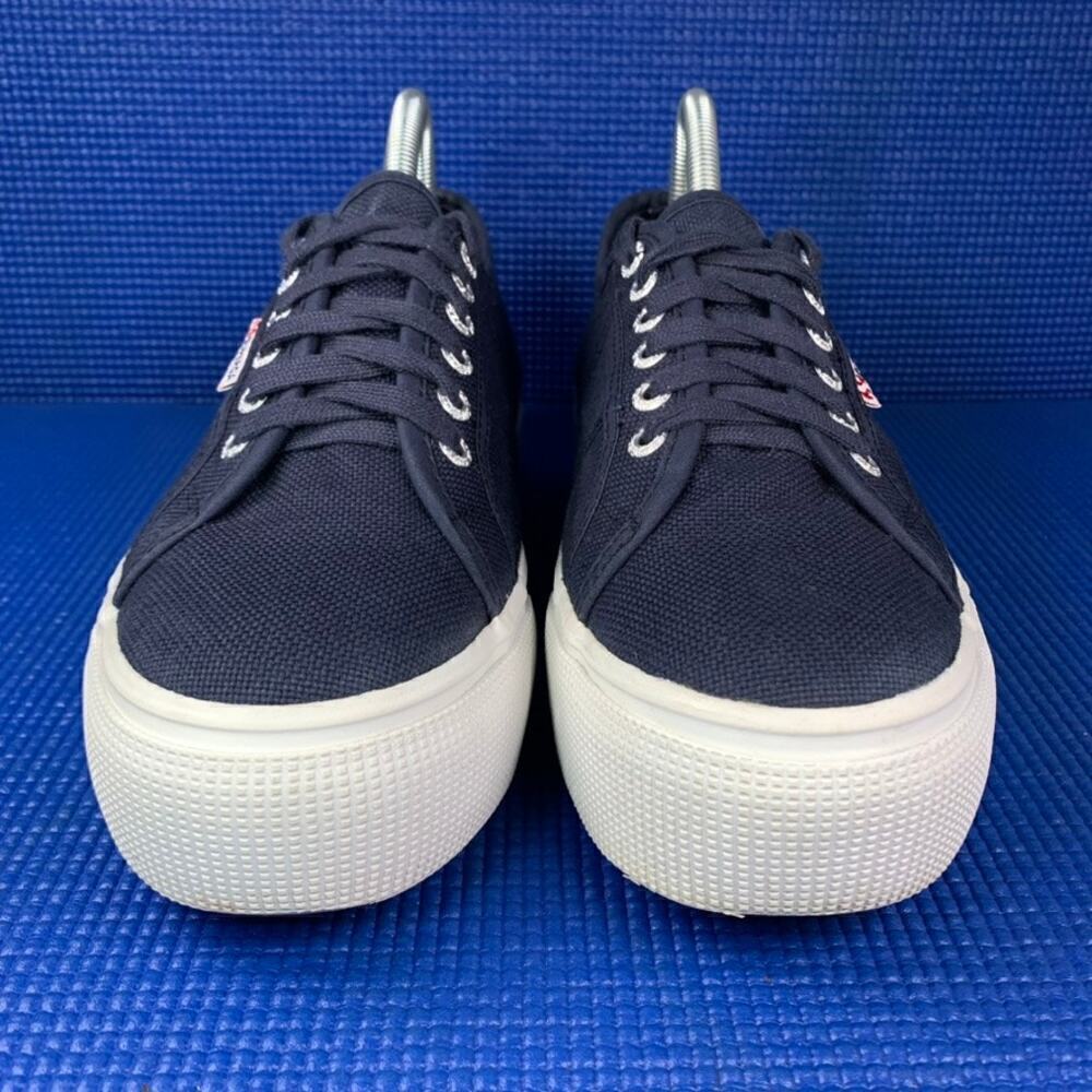 🔴 SUPERGA 2790 PLATFORM Women`s Size 9.5 Navy Blue White Walking Shoes S0001L0 - Picture 2 of 9